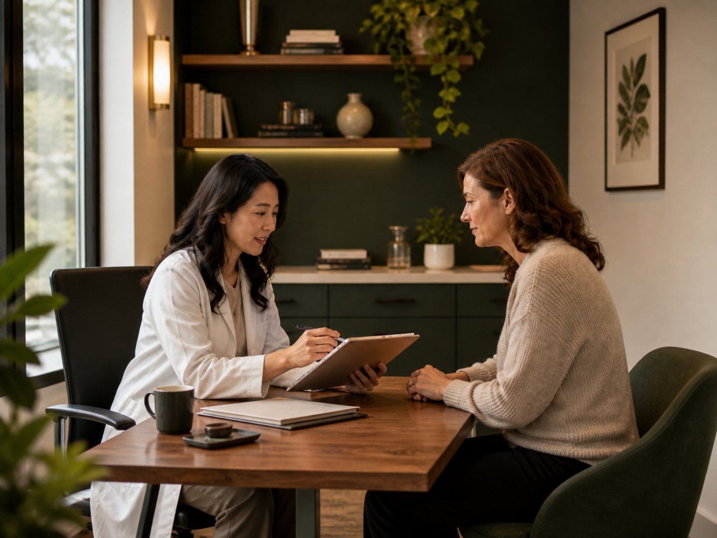 InnerVital™ clinician reviewing care information with a patient at a consultation table
