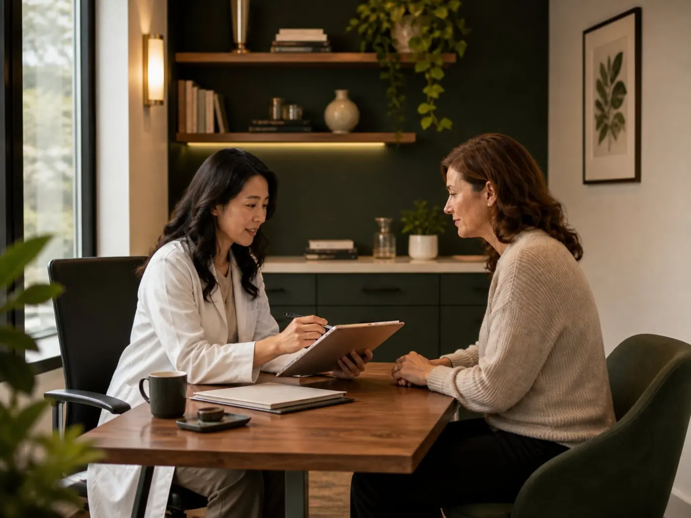 Clinician reviewing non-identifiable care workflow information in a professional healthcare setting